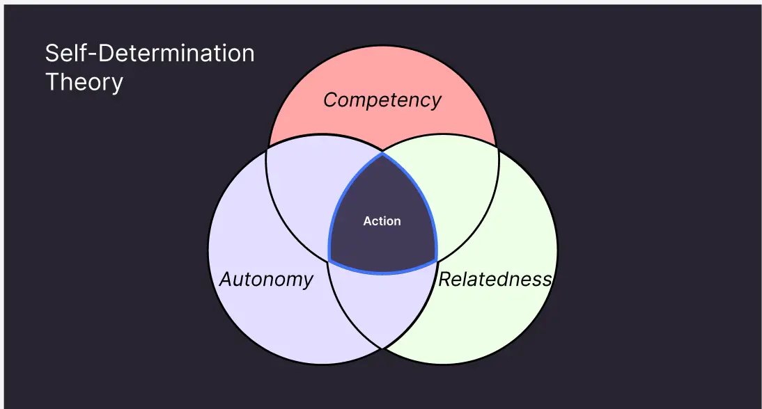 A Venn Diagram of Self-Determination Theory with competency, autonomy, relatedness, and action in the middle