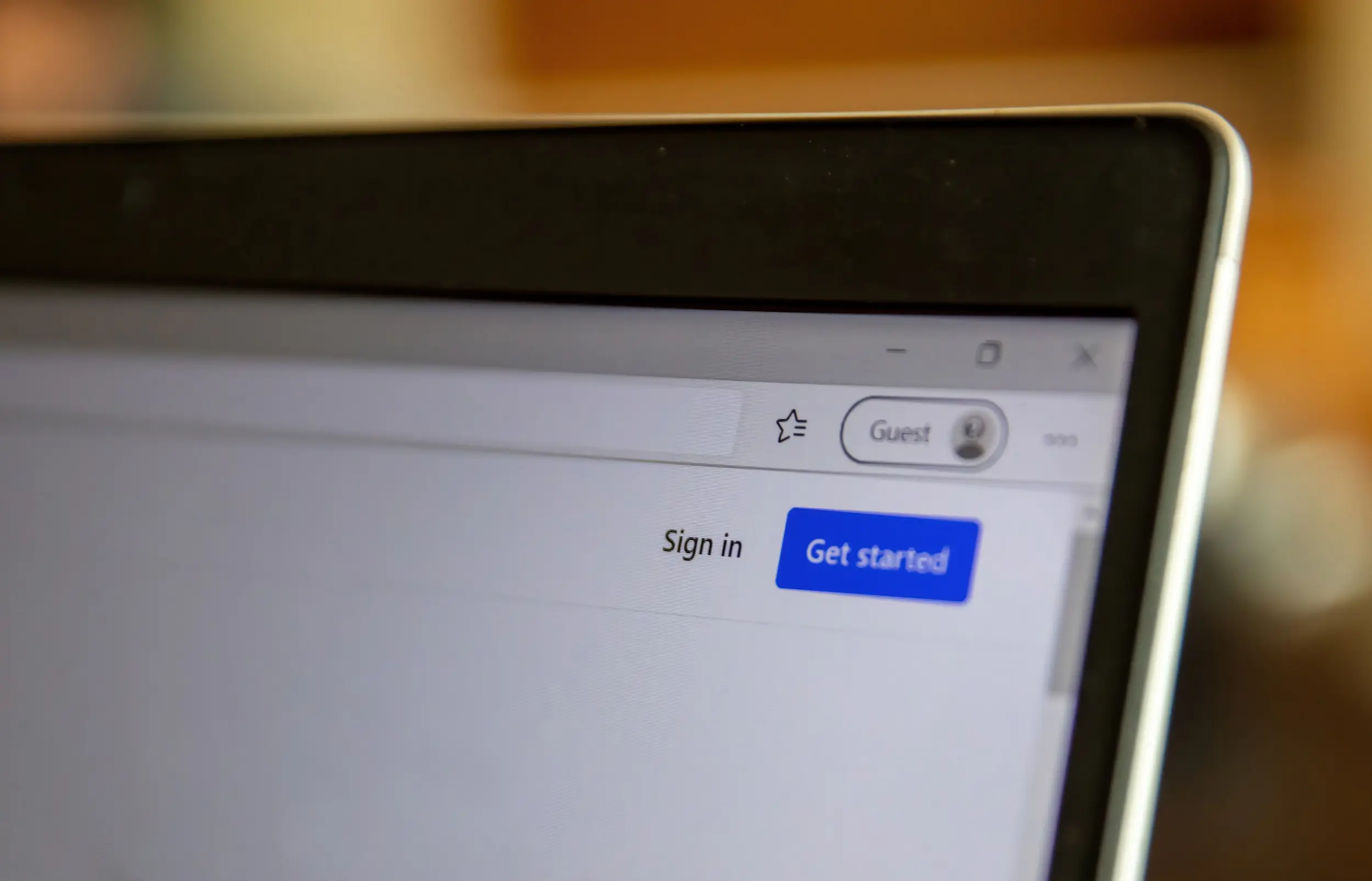 Sign in, get access to a computer system as a guest. Log in message on a digital device screen, closeup view of a browser.