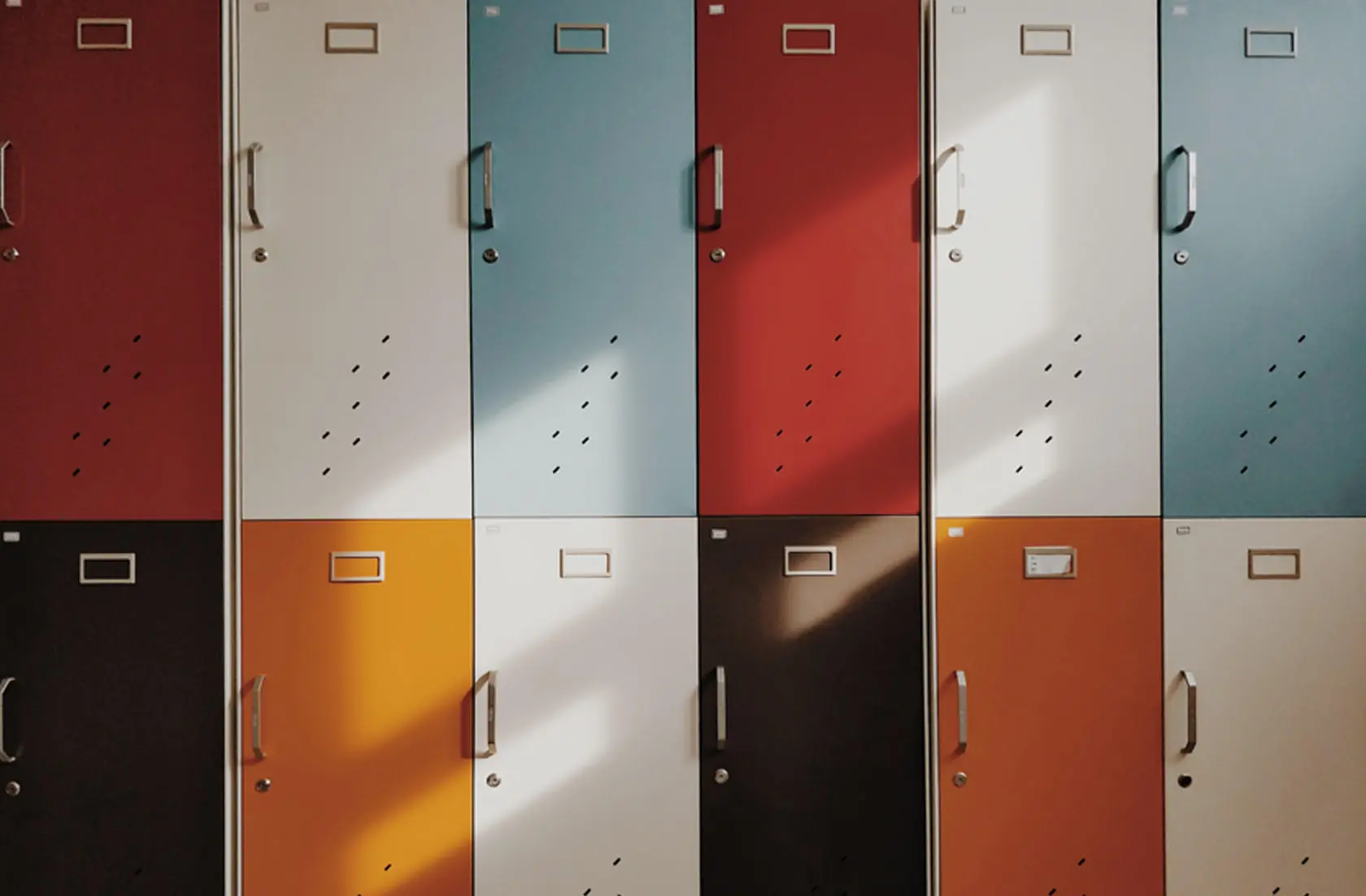 Multiple lockers against a wall