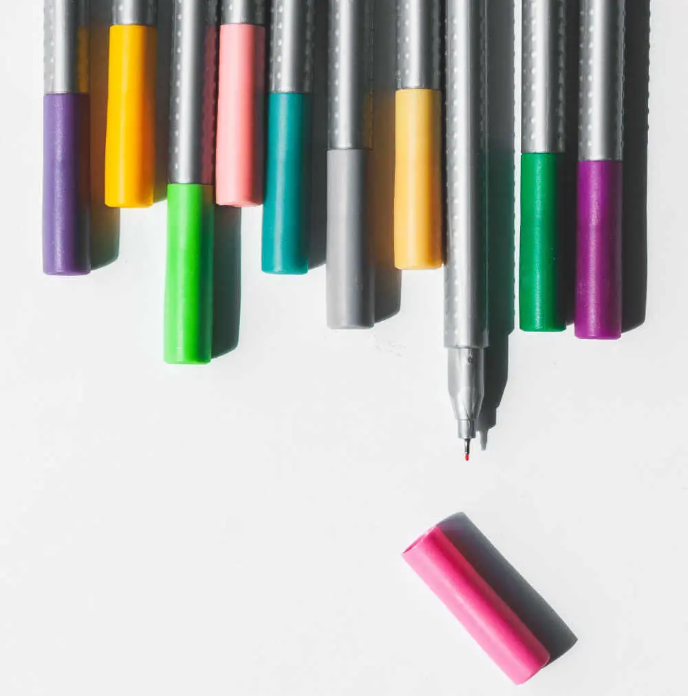Row of colorful pens