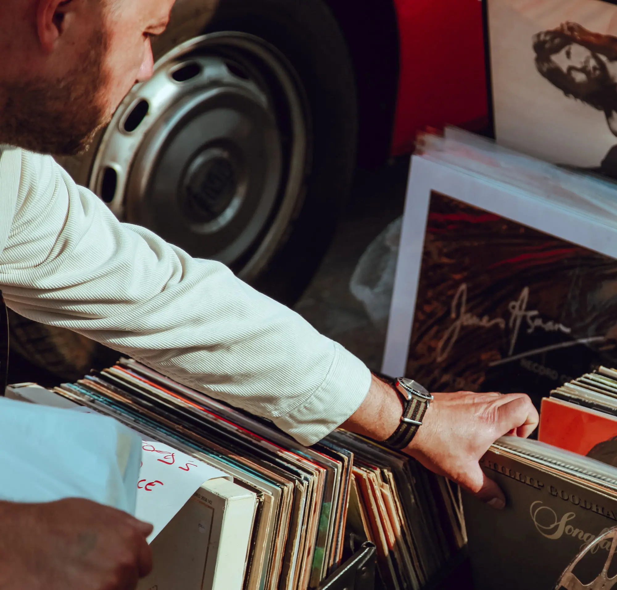 Man searching through vinyl records