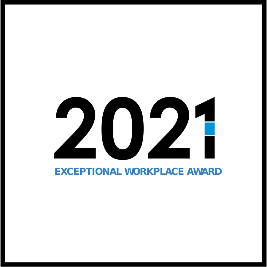 Award icon reads "20210 Exceptional Workplace Award"