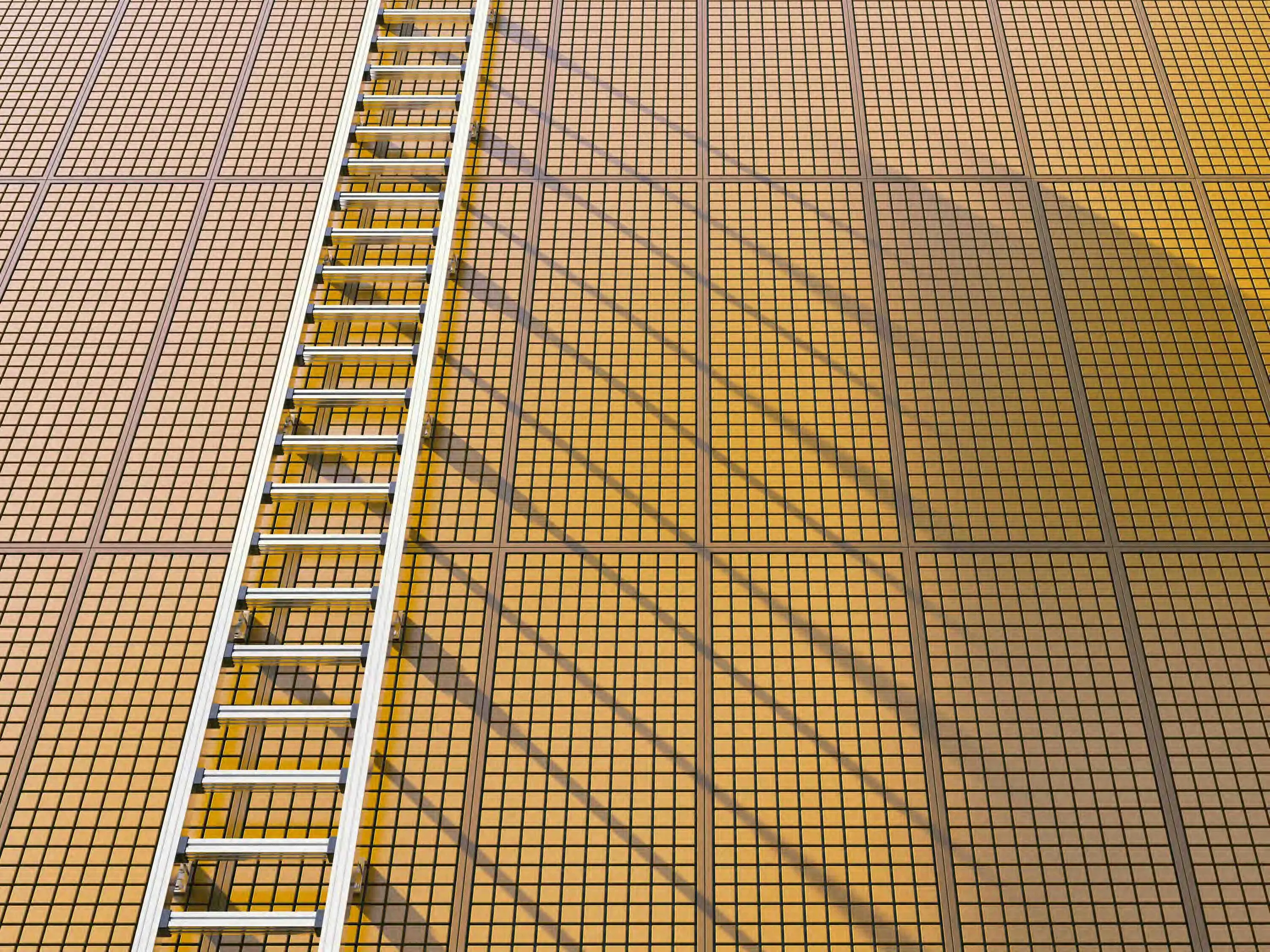 A ladder set against a background of yellow tiles