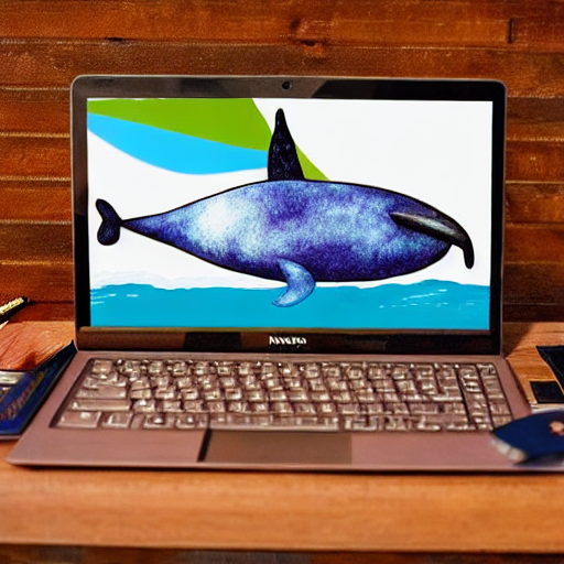An abstract image on a laptop screen that looks vaguely like a narwhal