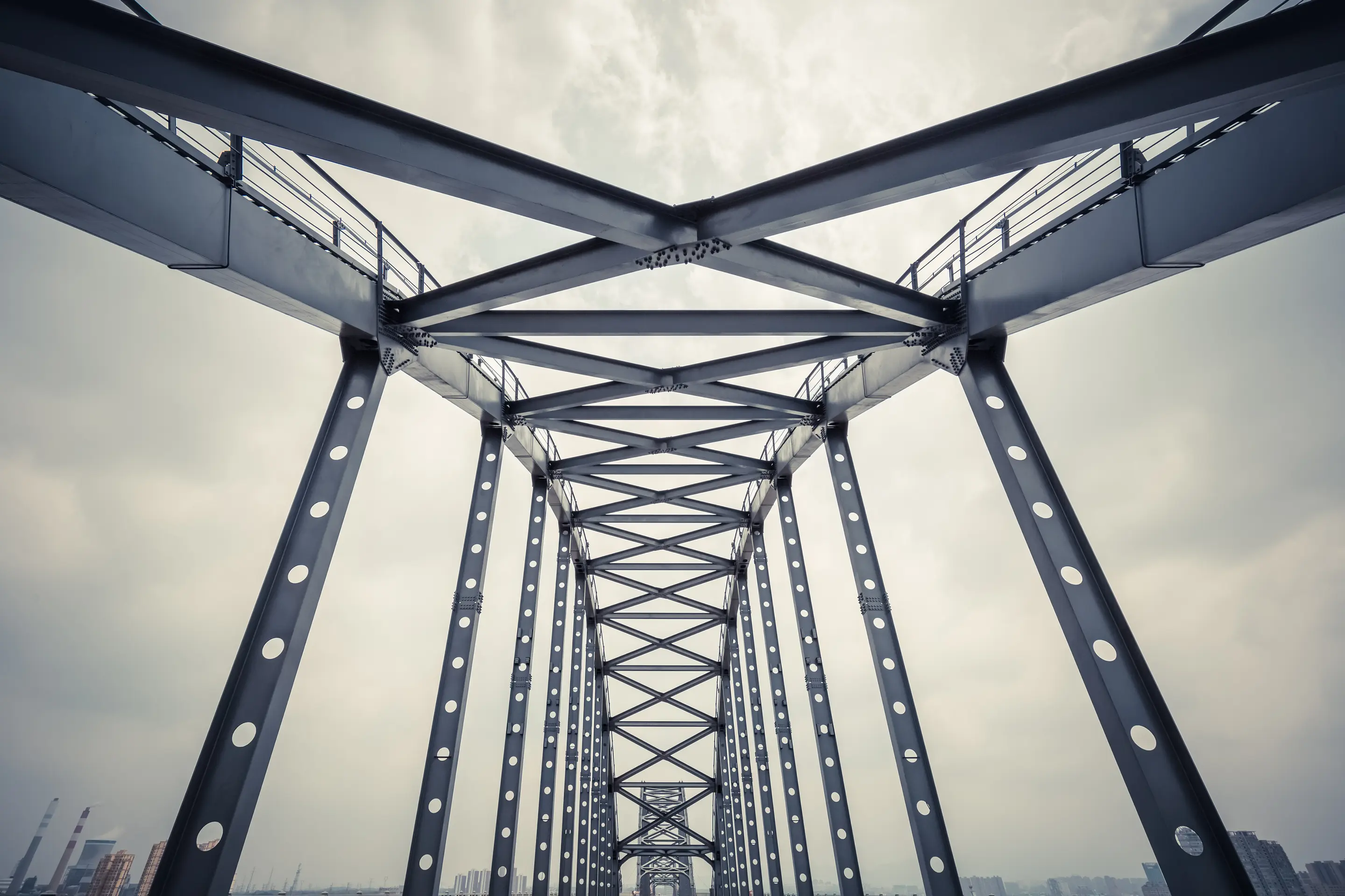 The framework of a steel bridge
