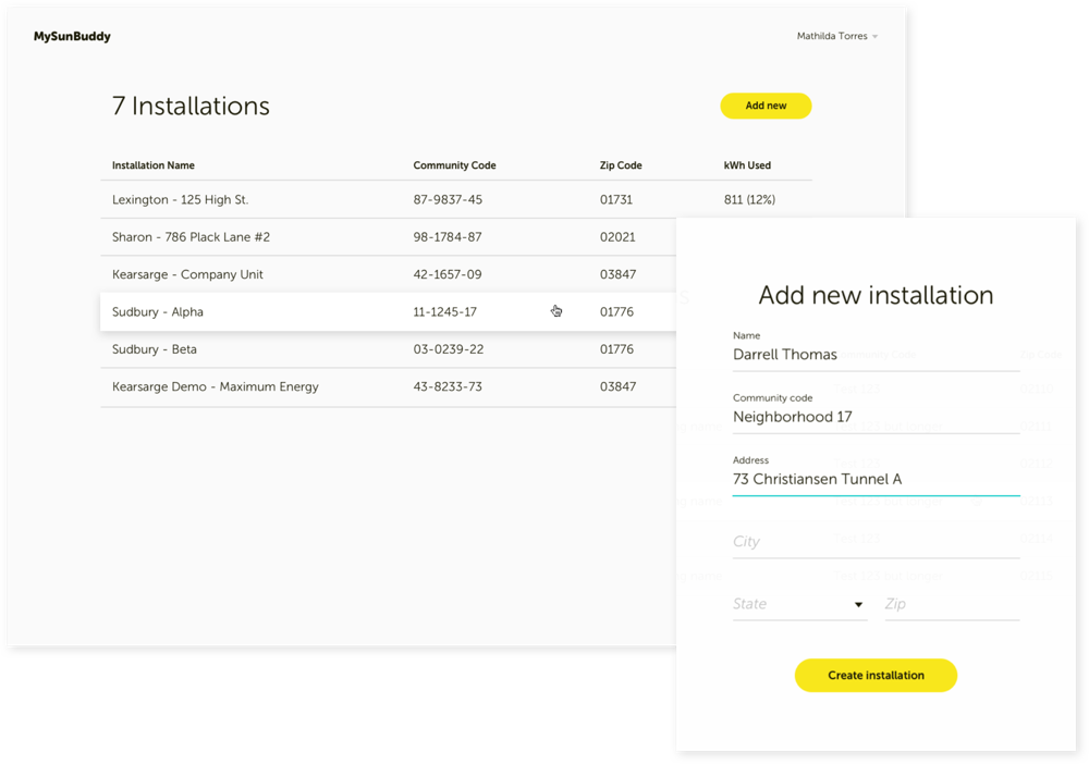 Installations interface